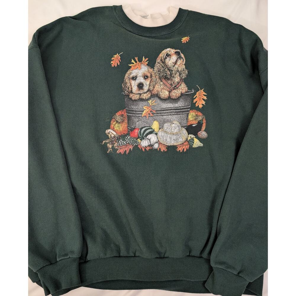 Vintage 90s Dog Gourd Pumpkin Sweatshirt Women's 3X Grandmacore Retro Fall Leaf - Picture 8 of 11